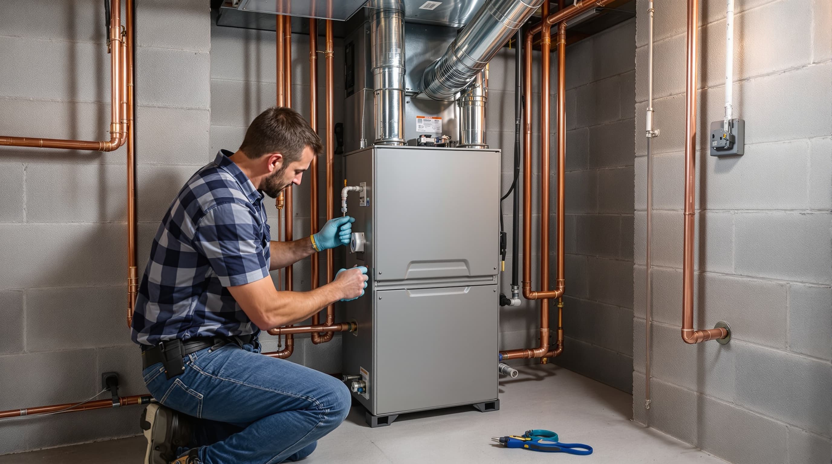 New furnace installation in basement