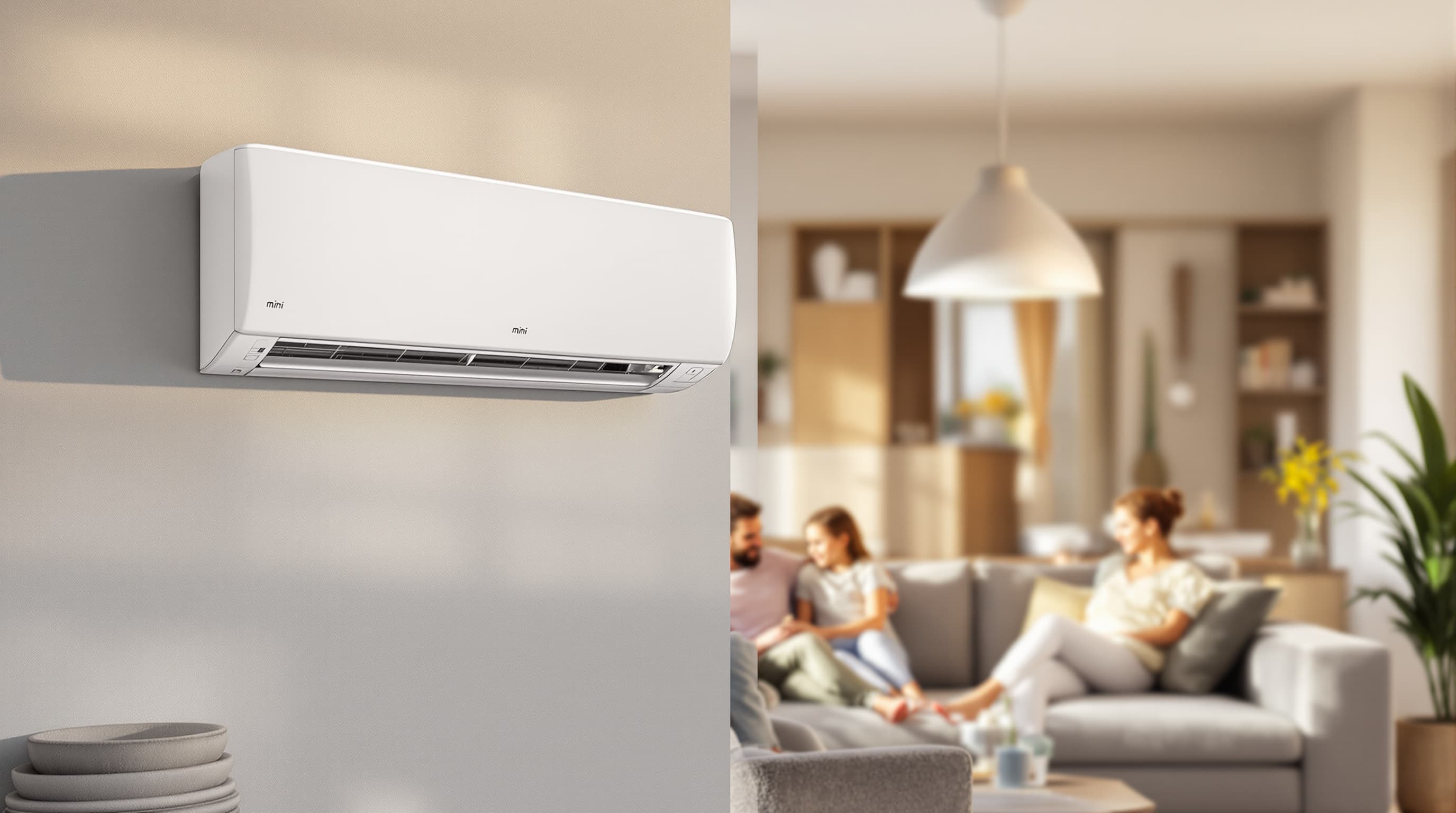 Ductless mini-split installation Island Park NY living room